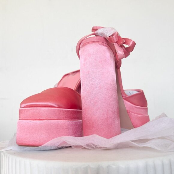 Simmi London Pink Satin Platform Chunky Heel Closed Toe with Buckle Ankle Strap - Picture 5 of 16